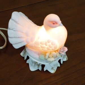 Aladdin Giftware Porcelain Dove With Flowers Vintage Tabletop Nightlight